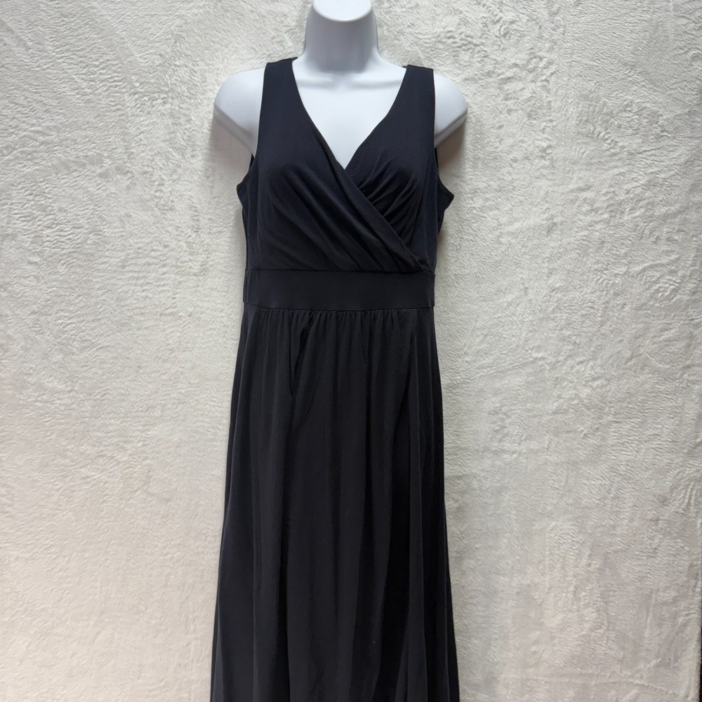 Lands' End Black Wrap Dress Womens Small 6-8 Sleeveless Asymmetric Hem V-Neck